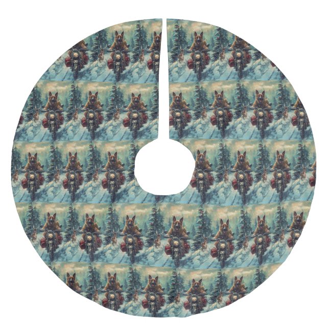 Belgischer Schäferhund Riding Motorrad Weihnachten Polyester Weihnachtsbaumdecke (Vorderseite)