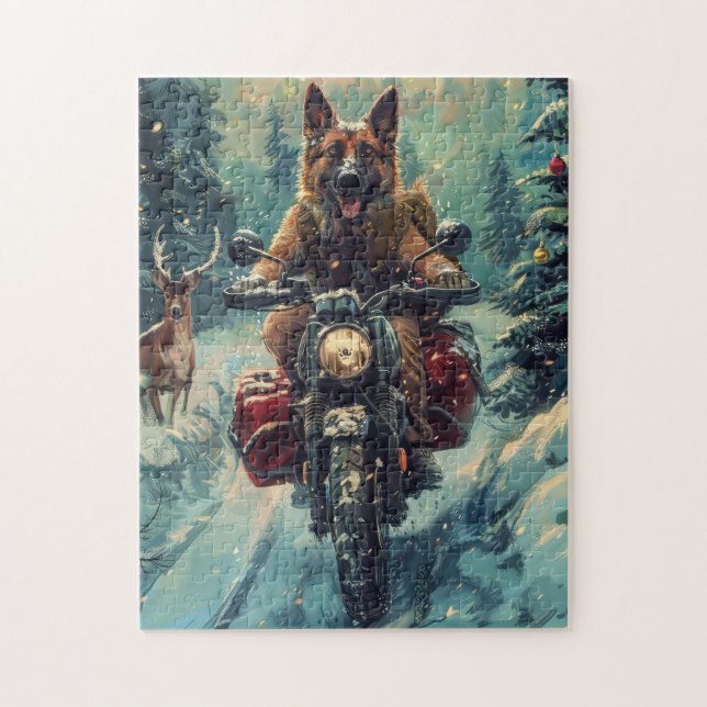 Belgischer Schäferhund Riding Motorrad Weihnachten Puzzle (Vertikal)