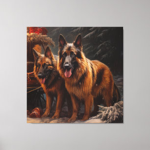 Belgischer Schäferhund Schnee-Schlitten Weihnachts Leinwanddruck