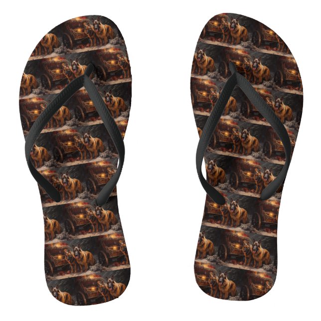 Belgischer Schäferhund Snowy Sleigh Weihnachtsdeko Flip Flops (Fußbett)