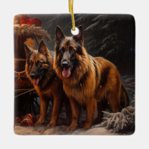 Belgischer Schäferhund Snowy Sleigh Weihnachtsdeko Keramikornament