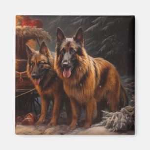Belgischer Schäferhund Snowy Sleigh Weihnachtsdeko Magnet