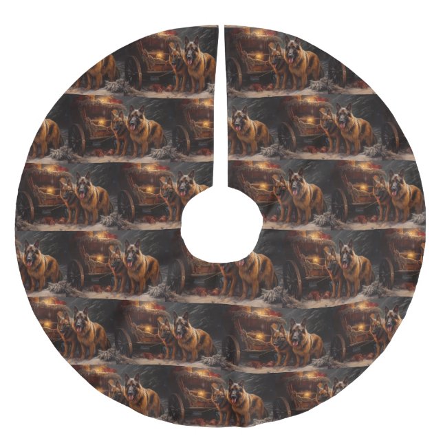 Belgischer Schäferhund Snowy Sleigh Weihnachtsdeko Polyester Weihnachtsbaumdecke (Vorderseite)