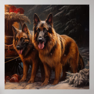 Belgischer Schäferhund Snowy Sleigh Weihnachtsdeko Poster