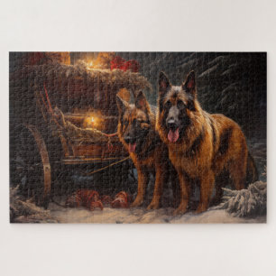 Belgischer Schäferhund Snowy Sleigh Weihnachtsdeko Puzzle