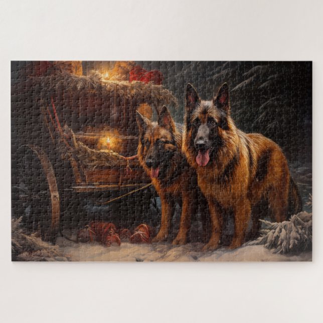 Belgischer Schäferhund Snowy Sleigh Weihnachtsdeko Puzzle (Horizontal)
