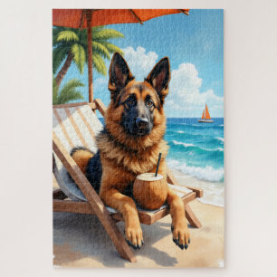 Belgischer Schäferhund Strandentspannungsszene Puzzle