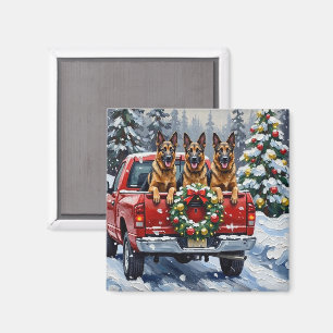 Belgischer Schäferhund Weihnachten Rotes Lastwagen Magnet