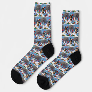 Belgischer Schäferhund Weihnachtliche Schneeszene Socken