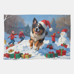 Belgischer Schäferhund Weihnachtliches Schneeszena Geschirrtuch