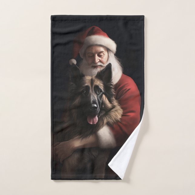 Belgischer Schäferhund Weihnachtsmann Feierliche W Badhandtuch Set (Handtuch)