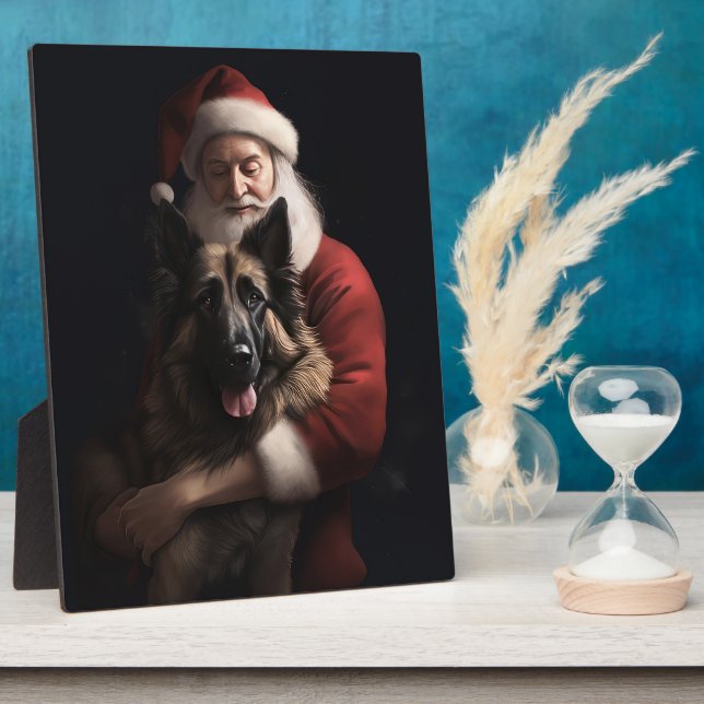 Belgischer Schäferhund Weihnachtsmann Feierliche W Fotoplatte (Seite)