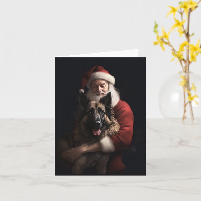 Belgischer Schäferhund Weihnachtsmann Feierliche W Karte (Gelbe Blume)