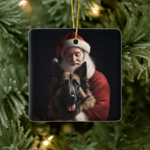 Belgischer Schäferhund Weihnachtsmann Feierliche W Keramikornament