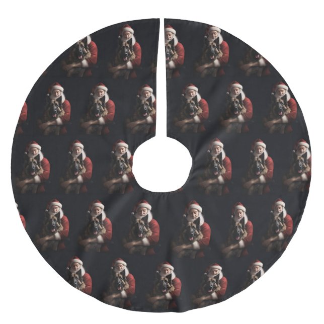 Belgischer Schäferhund Weihnachtsmann Feierliche W Polyester Weihnachtsbaumdecke (Vorderseite)