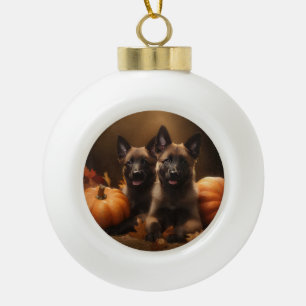 Belgischer Schäferhund-Welpe Herbstfreude Kürbis Keramik Kugel-Ornament