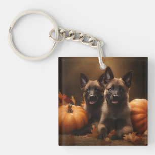 Belgischer Schäferhund-Welpe Herbstfreude Kürbis Schlüsselanhänger