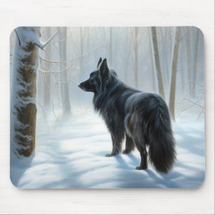 Belgischer Schafhund lässt Schnee Weihnachten Mousepad