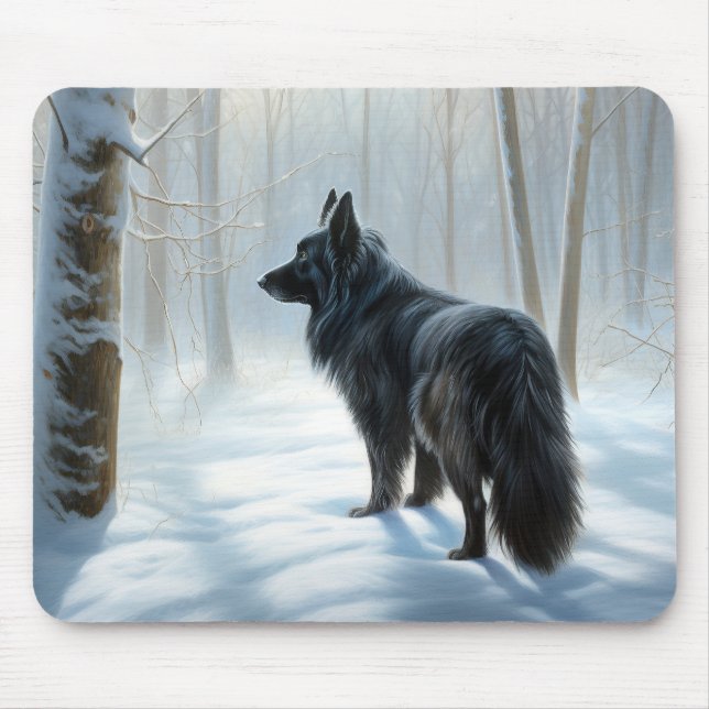 Belgischer Schafhund lässt Schnee Weihnachten Mousepad (Vorne)