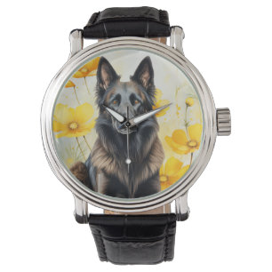 Belgischer Tervuren-Hundefreund und Mohnblumen Armbanduhr