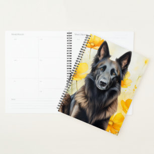 Belgischer Tervuren-Hundefreund und Mohnblumen Planer