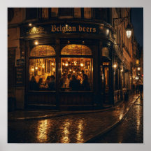 Belgisches Eckbierhaus Poster bei Nacht
