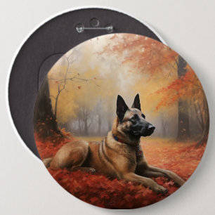 Belgisches Malinoi im Herbst Leaves Fall Inspirier Button