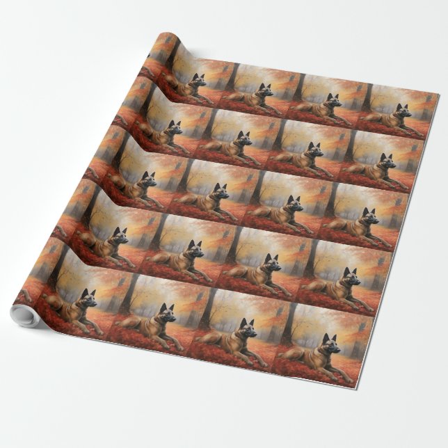 Belgisches Malinoi im Herbst Leaves Fall Inspirier Geschenkpapier (Ungerollt)