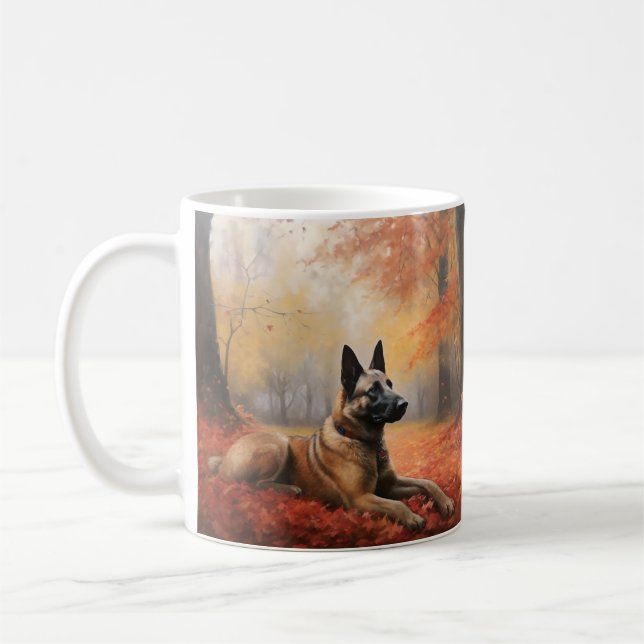 Belgisches Malinoi im Herbst Leaves Fall Inspirier Kaffeetasse (Links)