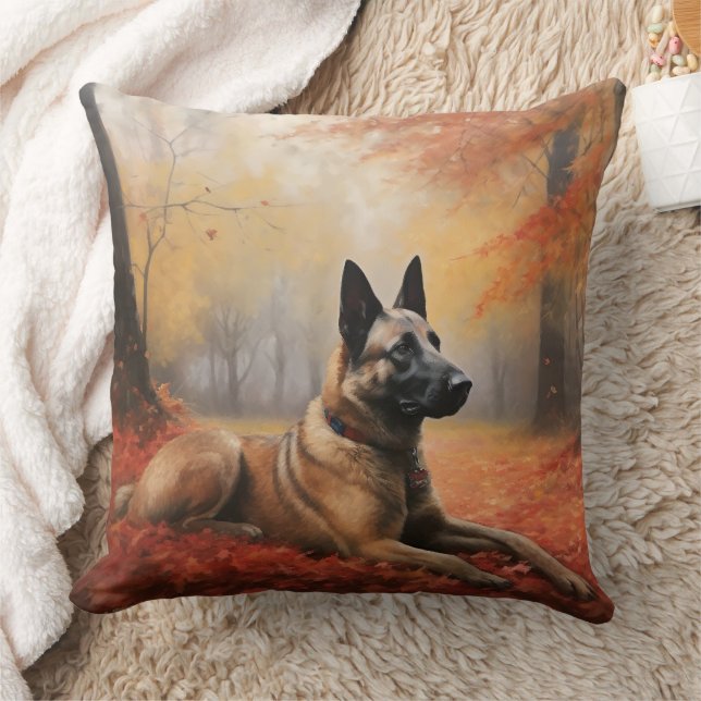 Belgisches Malinoi im Herbst Leaves Fall Inspirier Kissen (Decke)