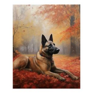 Belgisches Malinoi im Herbst Leaves Fall Inspirier Poster