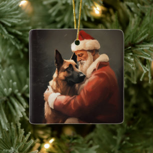 Belgisches Malinoi mit Weihnachtsfeiertag Keramikornament