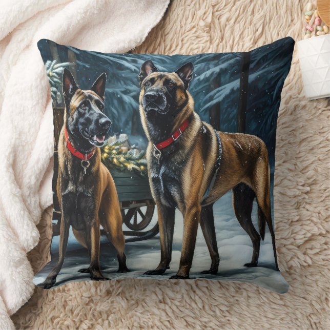 Belgisches Malinoi Snowy Sleigh Weihnachtsdekor Kissen (Decke)