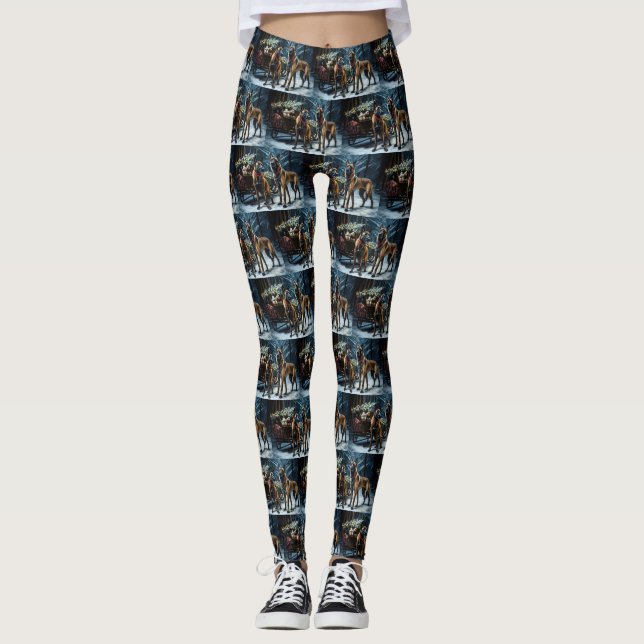 Belgisches Malinoi Snowy Sleigh Weihnachtsdekor Leggings (Vorderseite)