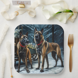 Belgisches Malinoi Snowy Sleigh Weihnachtsdekor Pappteller