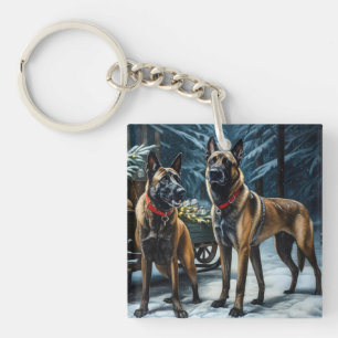 Belgisches Malinoi Snowy Sleigh Weihnachtsdekor Schlüsselanhänger