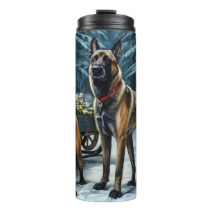 Belgisches Malinoi Snowy Sleigh Weihnachtsdekor Thermosbecher