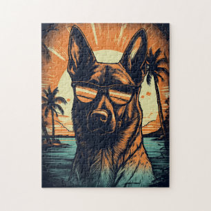 Belgisches Malinois an einem tropischen Strand bei Puzzle