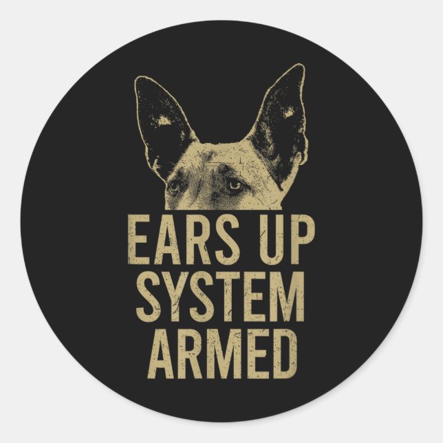 Belgisches Malinois Ears-Up-System bewaffneter Mal Runder Aufkleber (Vorderseite)