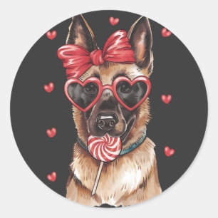 Belgisches Malinois mit Lollipop Valentine D Runder Aufkleber