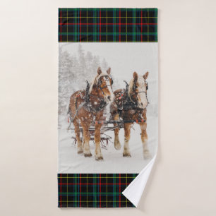Belgisches Pferdeteam Wintery Weihnachtszene Badhandtuch Set