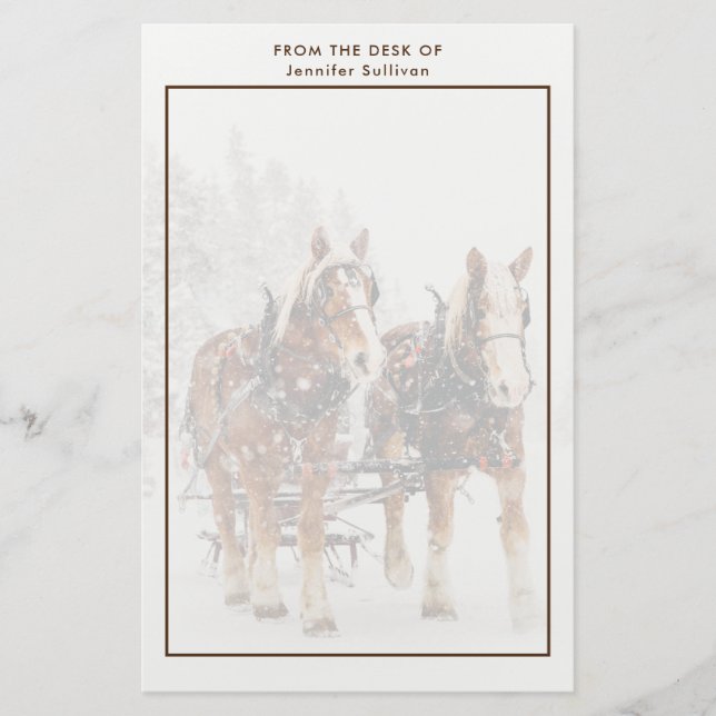 Belgisches Pferdeteam Wintery Weihnachtszene Briefpapier (Vorderseite)