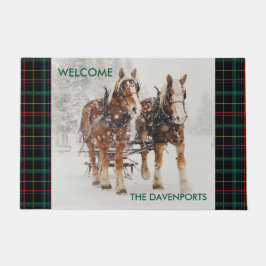 Belgisches Pferdeteam Wintery Weihnachtszene Fußmatte