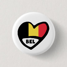 Belgium Country Code Flag Heart Pin Badge, BEL