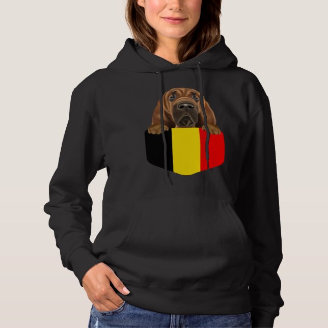 Belgium Flag Bloodhound Dog In Pocket Hoodie (Vorderseite)