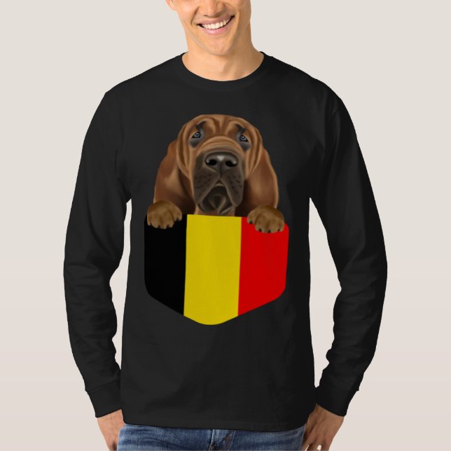 Belgium Flag Bloodhound Dog In Pocket T-Shirt (Vorderseite)