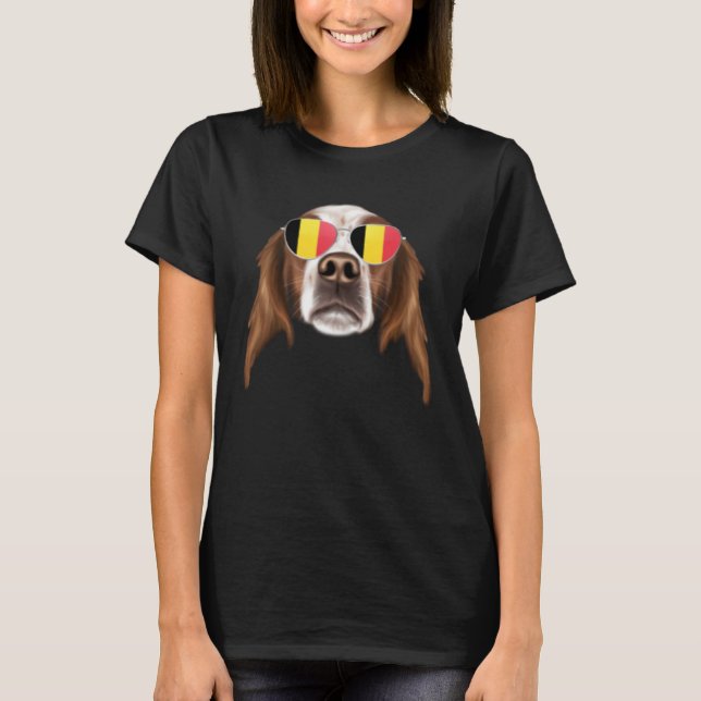 Belgium Flag Irish Red and White Setter Dog Belgiu T-Shirt (Vorderseite)