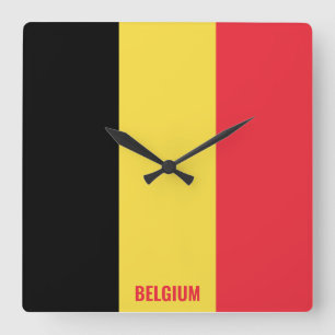 Belgium National Flag Patriotic Quadratische Wanduhr