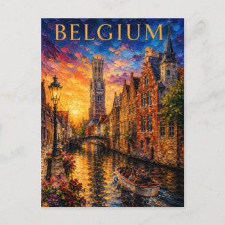 Belgium: Romantic Sunset Bruges Canal Art Souvenir Postkarte