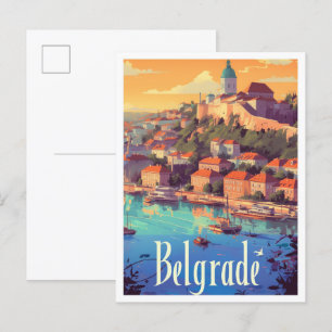 Belgrad Serbia Art Vintage Travel Illustration Postkarte